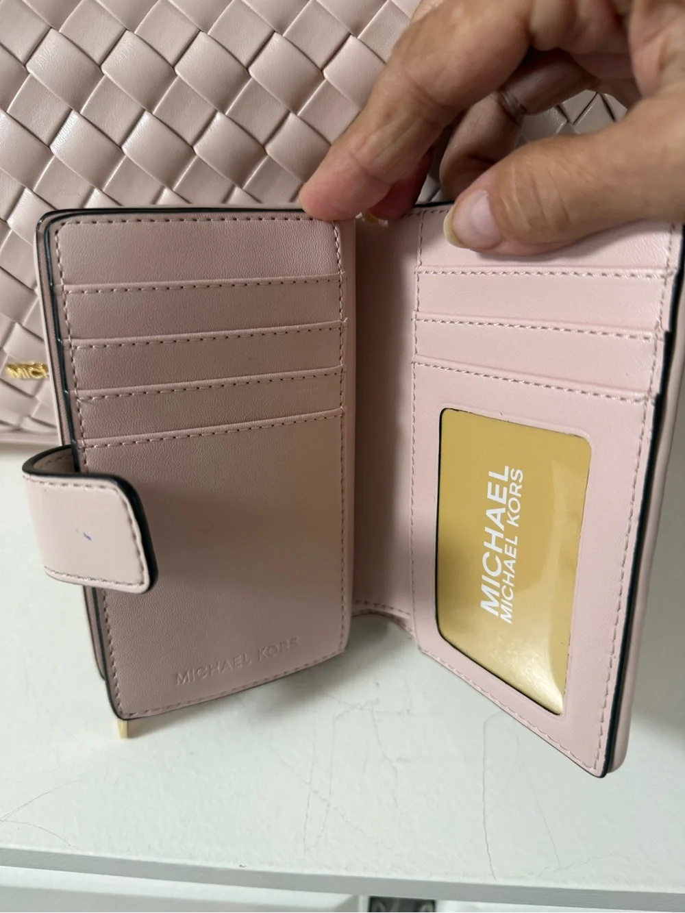 Michael Kors Woven Shoulder Hobo in Light Blush Pink